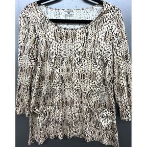 Jones New York Sport Shirt S Snake Print 3/4 Sleeve Pockets Stretchy Blouse